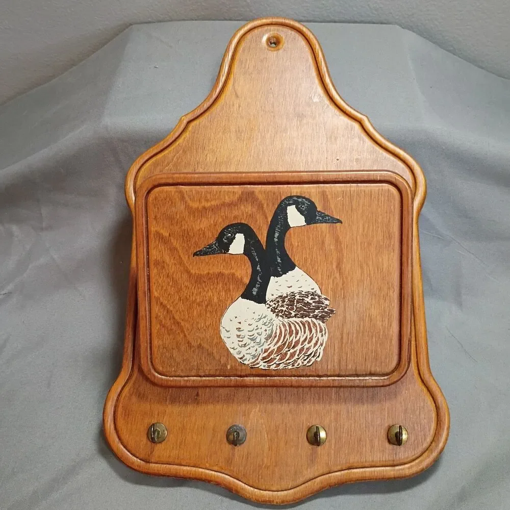 Vintage Wall Mount Mail Letter Holder Key Wood  Hand Painted Geese Countrycore